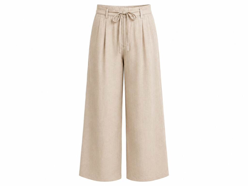 Linen Blend Wide Leg Drawstring Pants – Beige