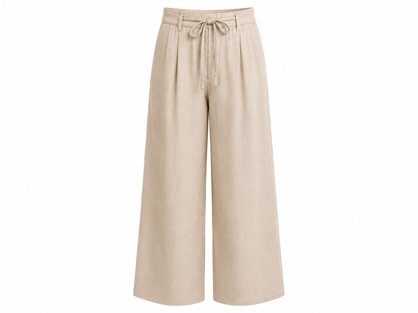 Linen Blend Wide Leg Drawstring Pants – Beige