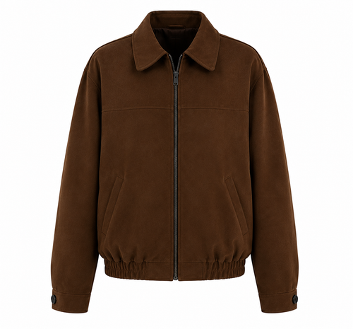 Oversized Suede Bomber Jacket – Women's Casual Zip-Up Jacket