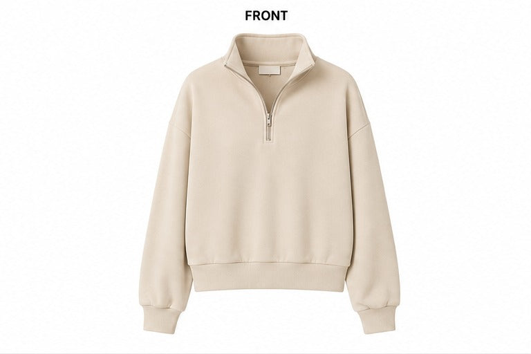 Women's Premium Half-Zip Lounge Co-Ord Set – Beige