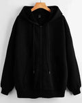 Oversized Zip-Up Hoodie – Unisex Black Drawstring Hooded Jacket
