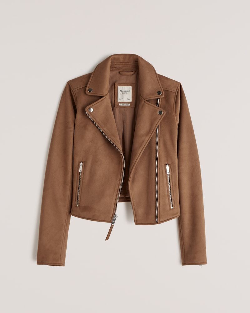 Oversized Suede Bomber Jacket – Women's Casual Zip-Up Jacket